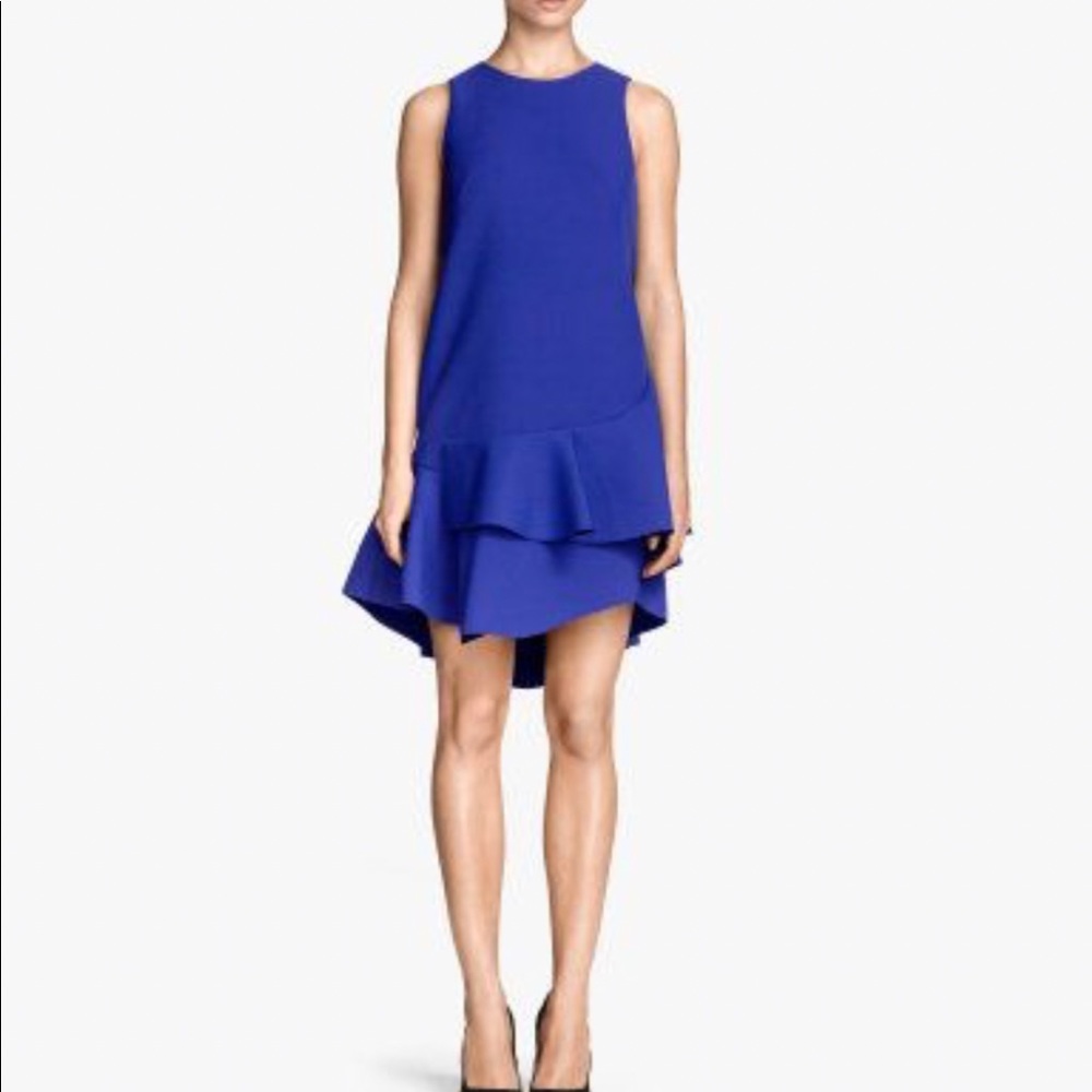 H&M Cobalt Blue Sleeveless Asymmetrical Ruffle Dress